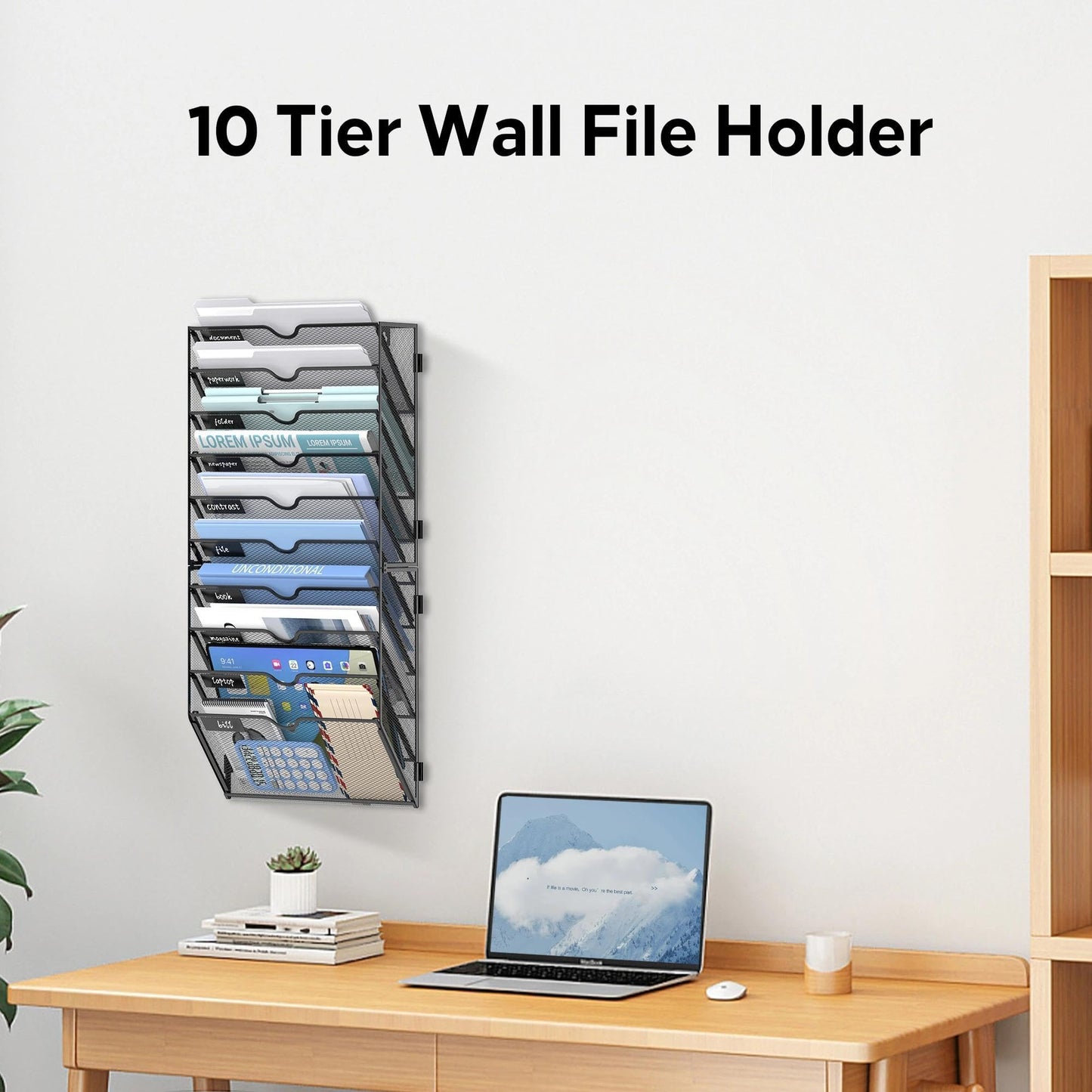 JMHUD 10 Tier Wall File Organizer Office Hanging Mail Holder Wall Mounted, Mesh Paper Document