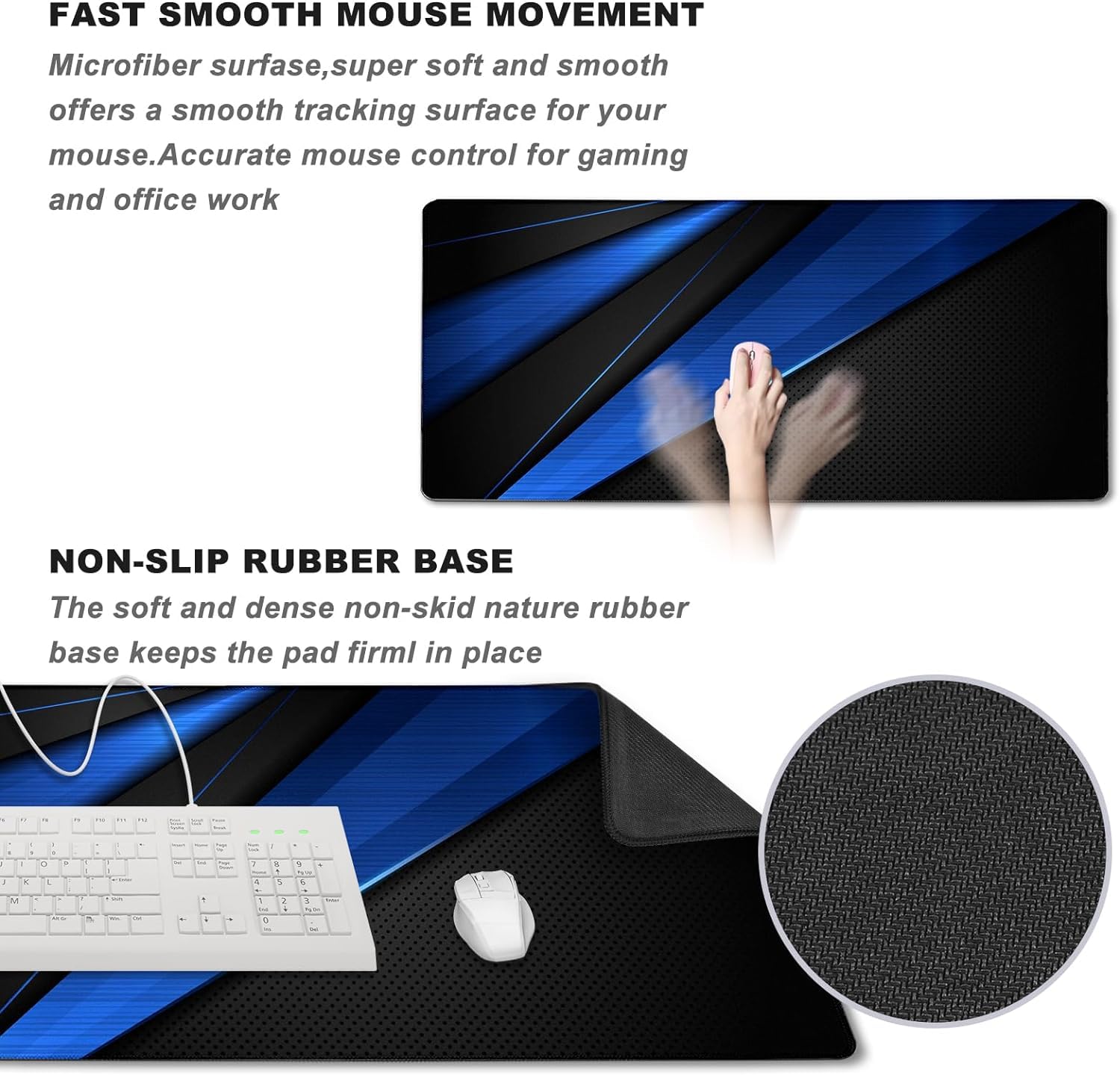 Desk Pad Large Gaming Mouse Pad Extended Keyboard Mouse Mat,Black Blue