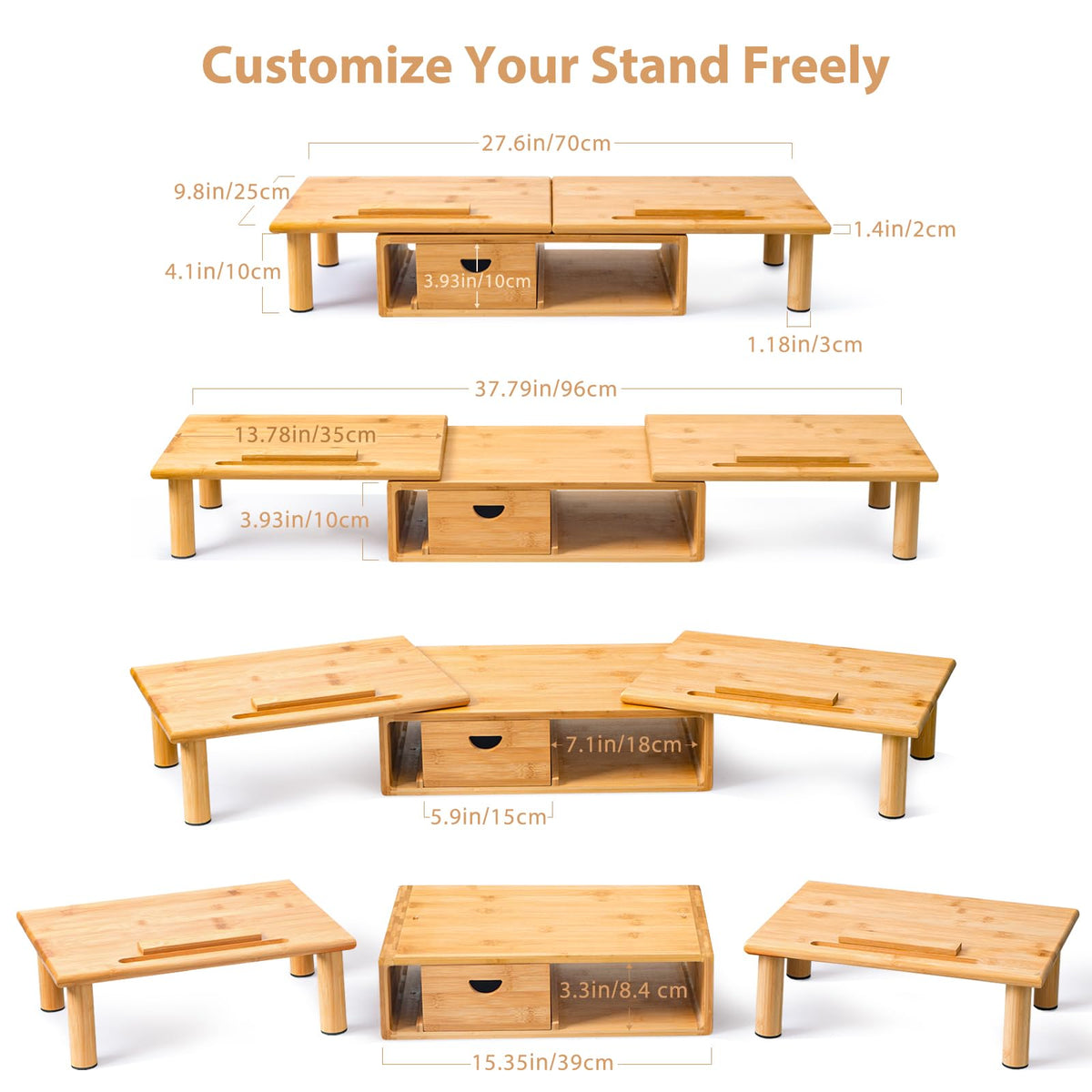ROCDEER Dual Monitor Stand Riser with Drawer for Desk Laptop
