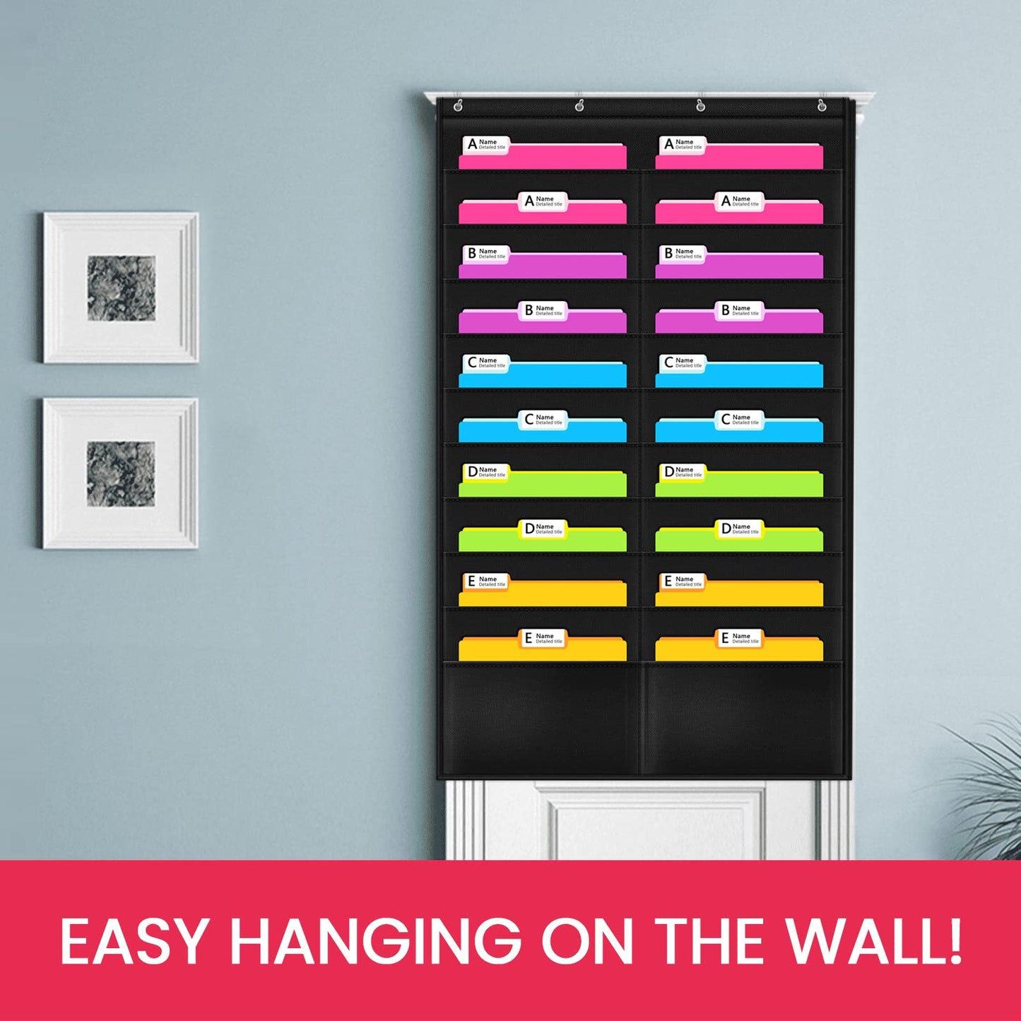Godery Folder Pocket Chart (Black), Cascading Wall Organizer for School, Classroom, Home or Office