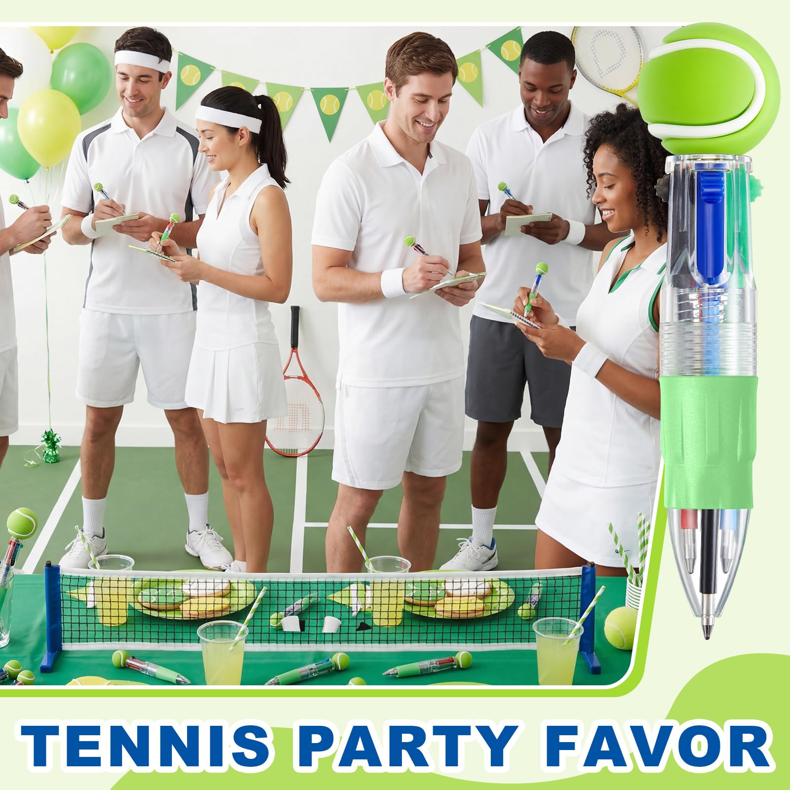 Kosiz 24 Pack Tennis Party Favors Multicolor 4 in 1 0.5mm Ballpoint Pen