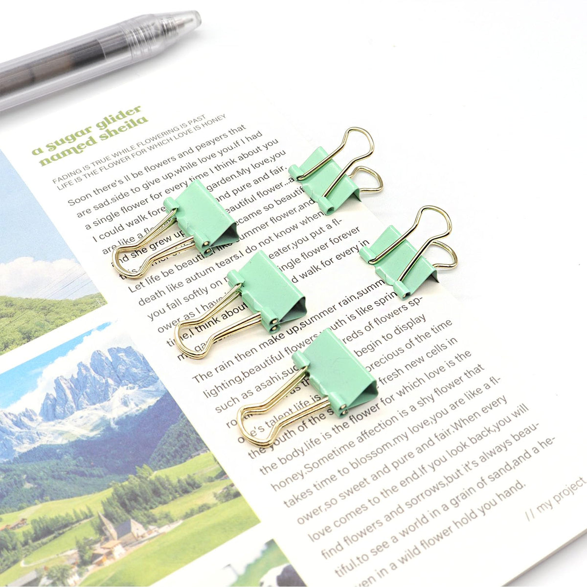 Light Green Binder Clips, Mini Paper Clip, Small Paper Clamps 15mm (5/8 inch), 100 Pack Micro Size