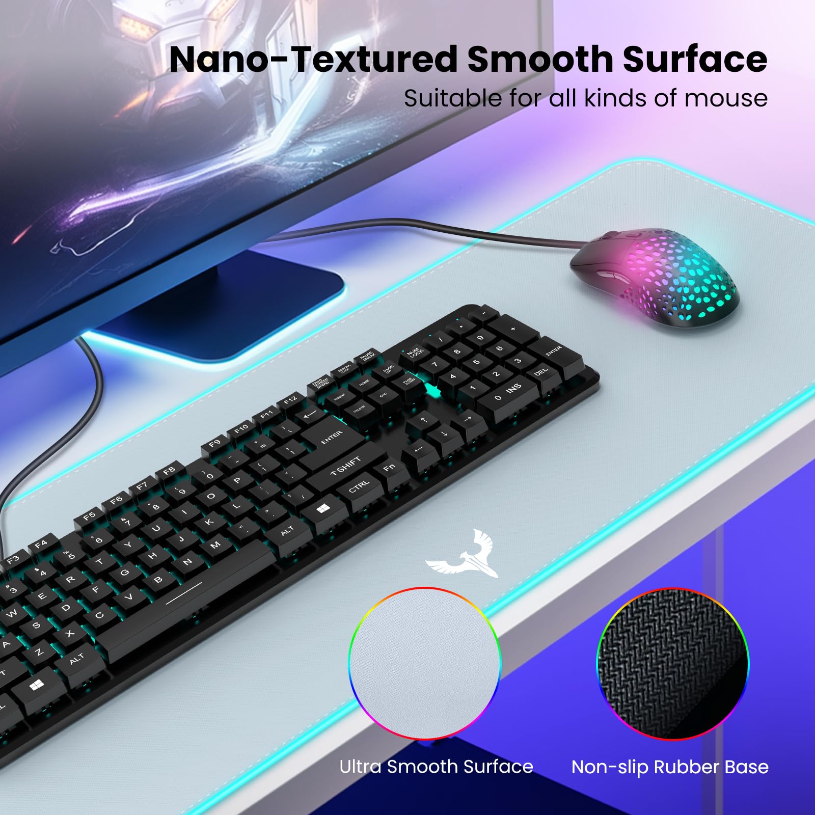 BladeHawks RGB Gaming Mouse Pad Extra Large Extended 31.5x12 Inch-Grey