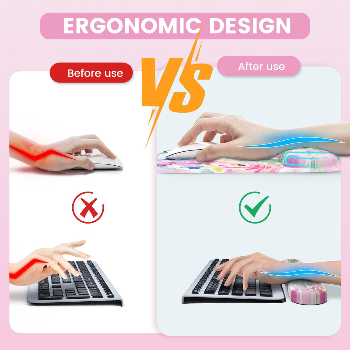HAOCOO Mouse Pad with Wrist Rest, Large Desk Mat, Ergonomic Keyboard Wrist Support, 4pcs Computer