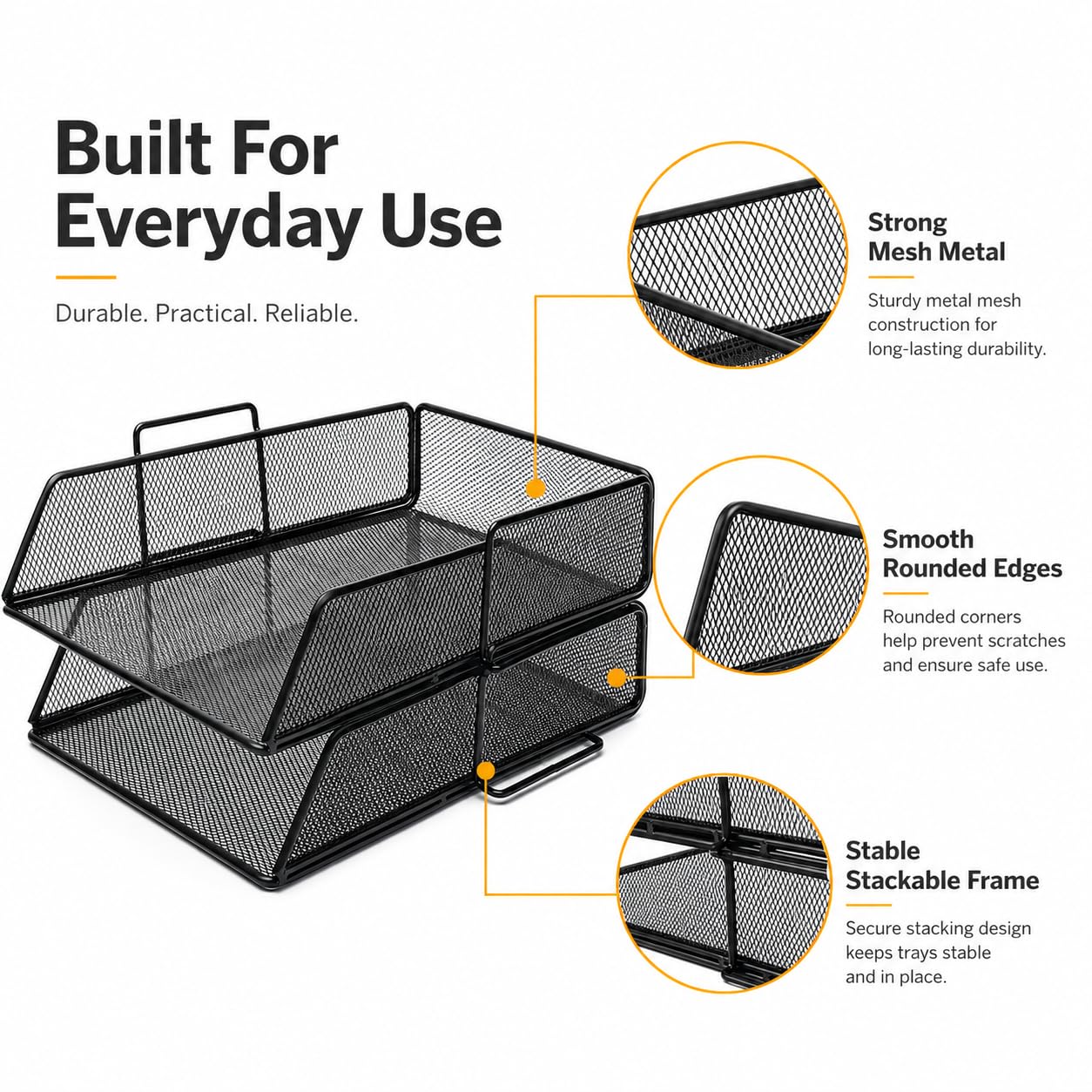 Exerz Paper Sorter Stackable/Desk Letter Tray A4 File Holder 2pcs - Wire Mesh - Office, School
