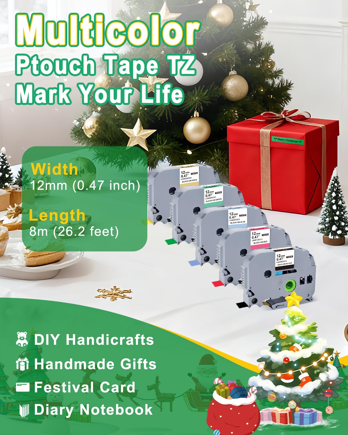 Lonitul 5PK 12mm 0.47 TZ Tape Gold/Black/Red/Blue/Green Laminated Colored