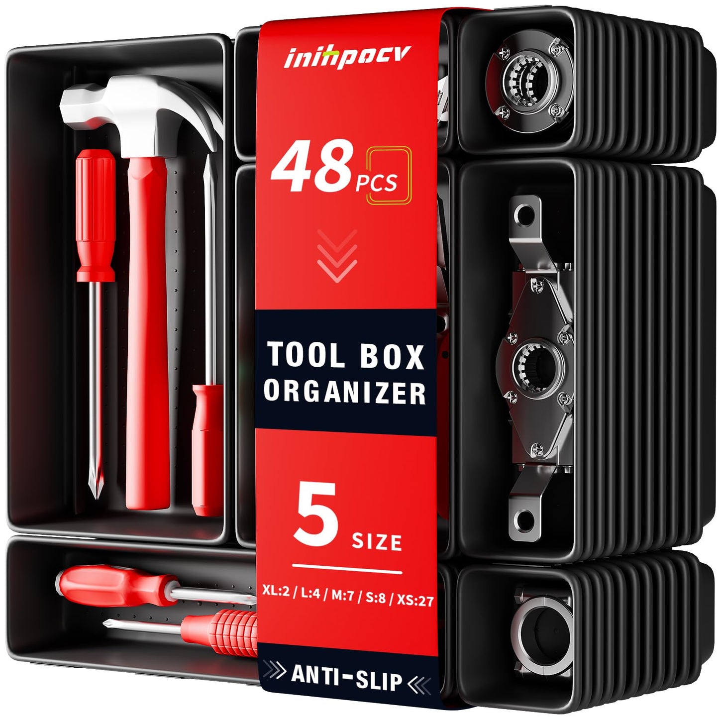 inihpocv 【48PCS & 5 Sizes】 Tool Box Organizer Tray, Toolbox Drawer Organizer with Non-Slip Pads