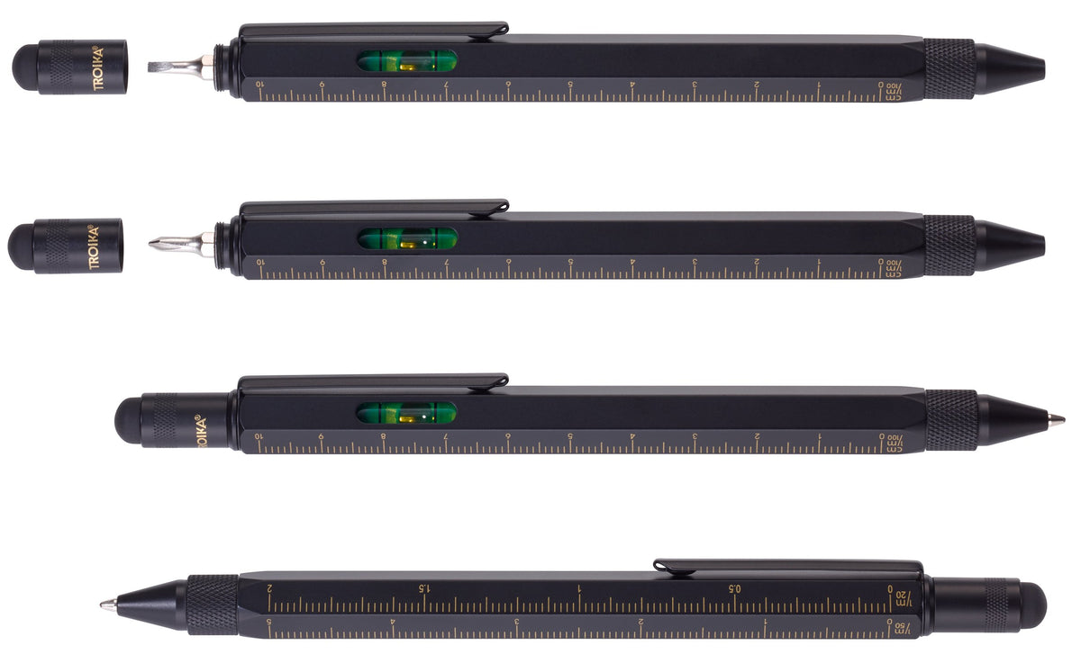 TROIKA CONSTRUCTION Multitasking Ballpoint Pen - PIP20/BG - Black/Gold - Centimetre and Inch Ruler