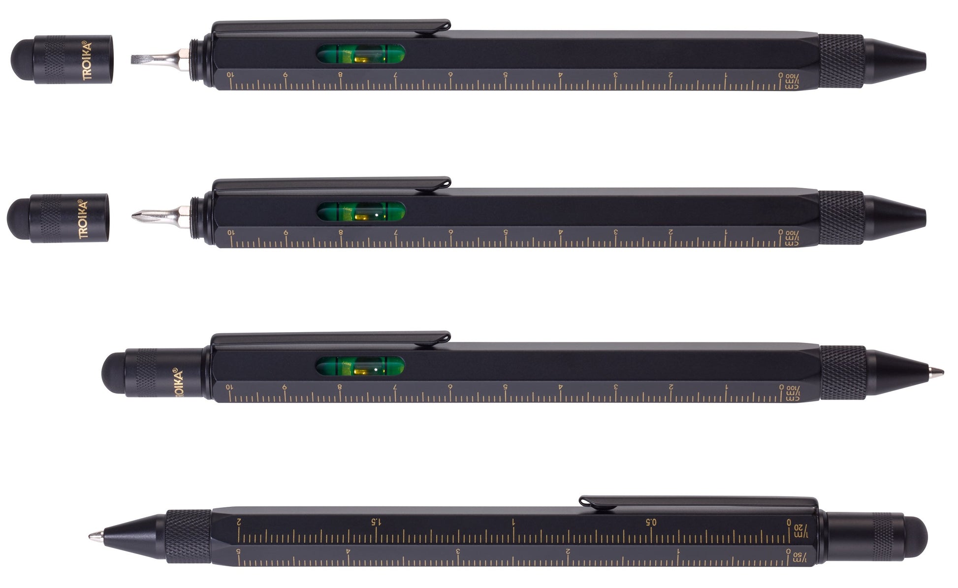 TROIKA CONSTRUCTION Multitasking Ballpoint Pen - PIP20/BG - Black/Gold - Centimetre and Inch Ruler