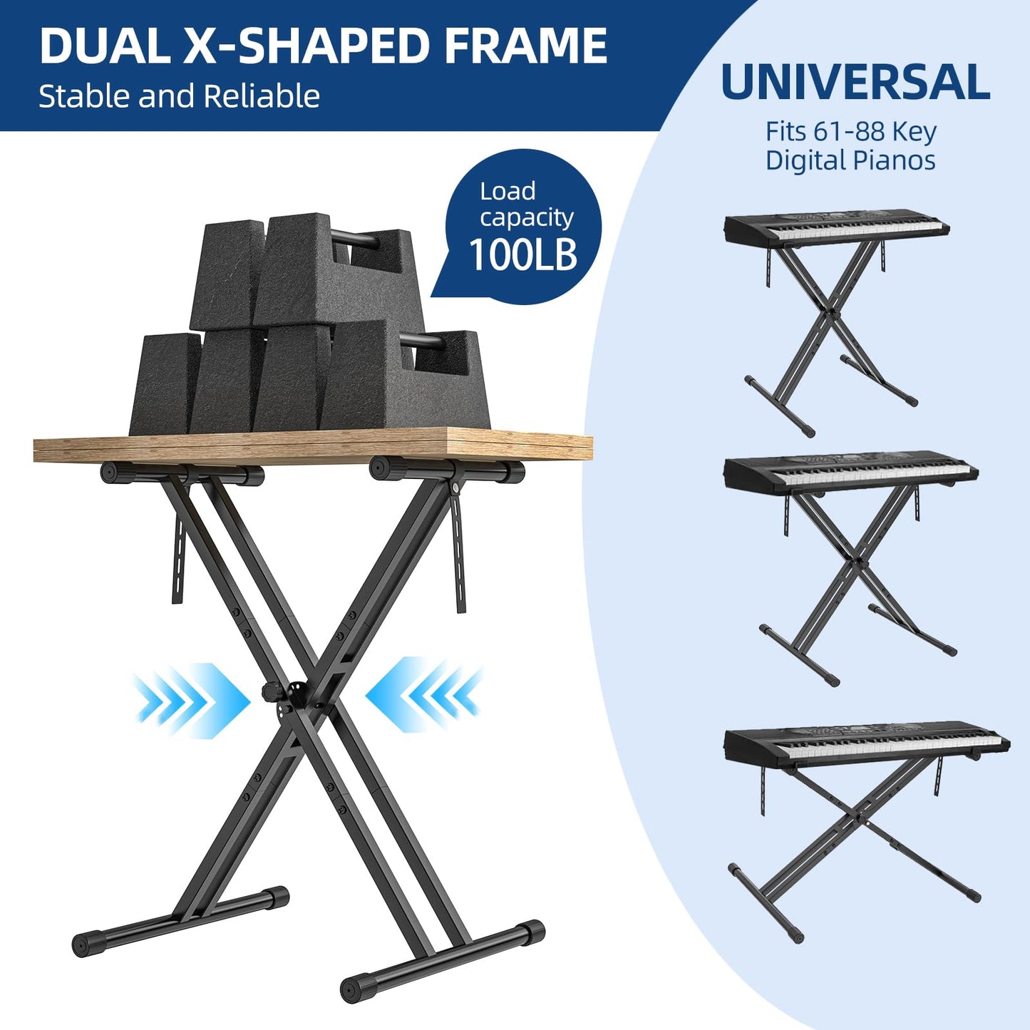 GLEAM Keyboard Stand, Iron Digital Piano Stand with Locking Straps - Heavy Duty, Double X Style