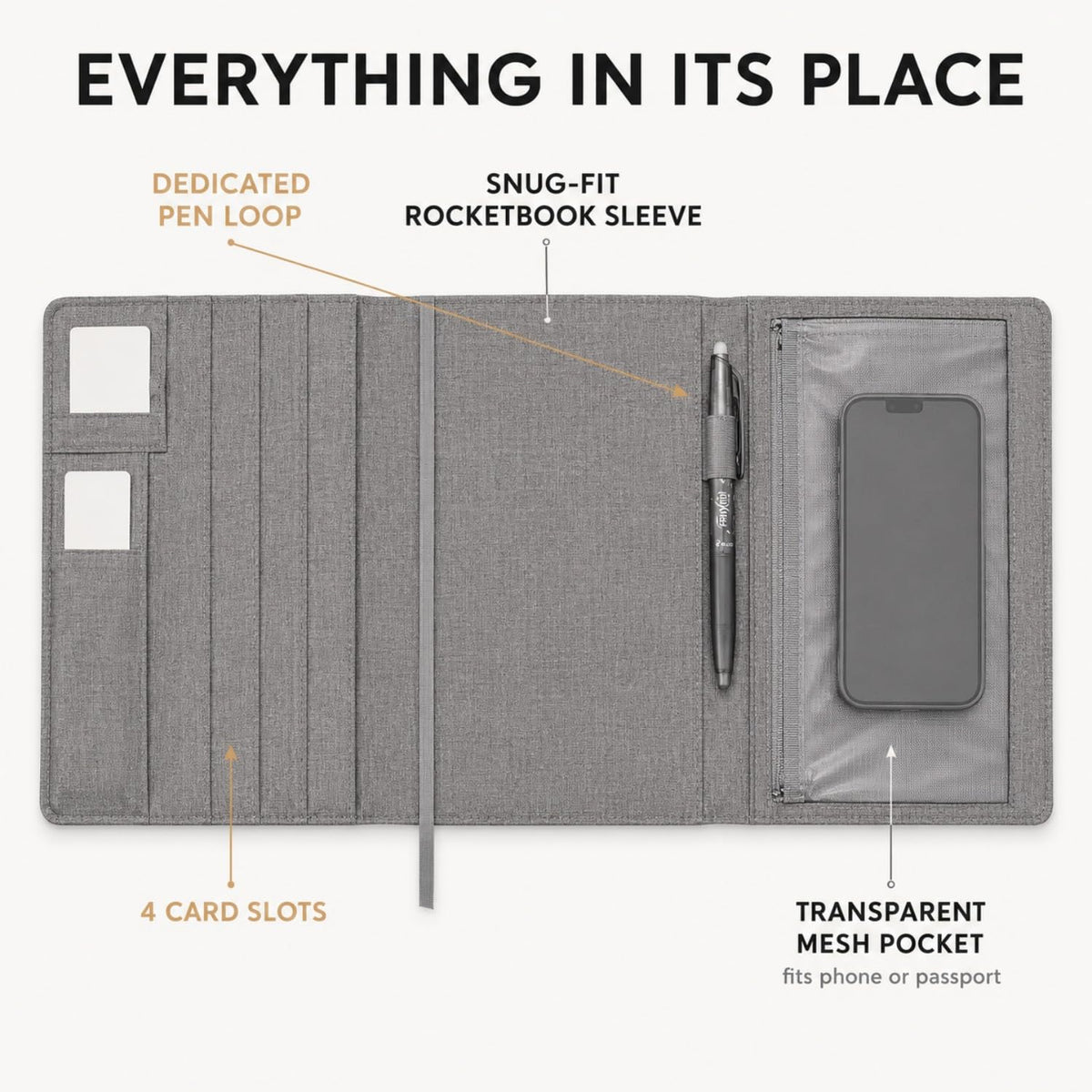 Folio Cover for Rocketbook Letter Size, Trifold Waterproof Notebook Case