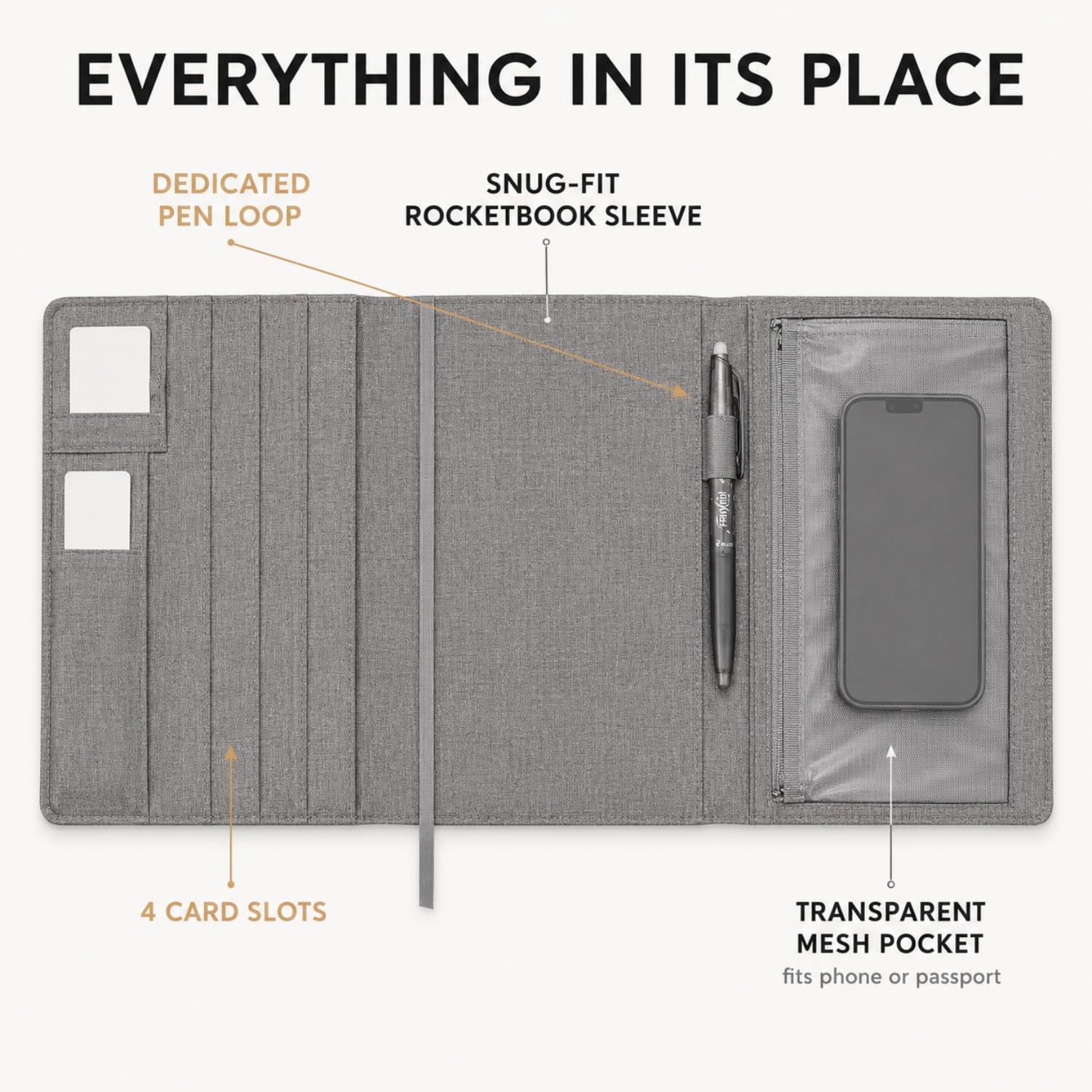 Folio Cover for Rocketbook Letter Size, Trifold Waterproof Notebook Case