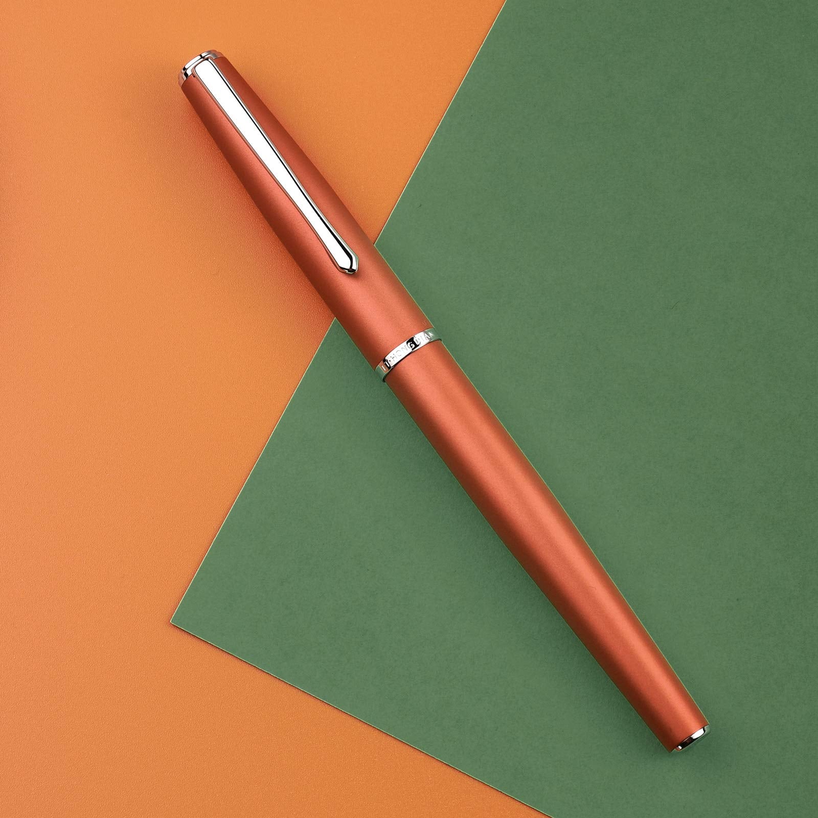 Hongdian 920 Orange Metal Fountain Pen, Iridium Extra Fine Nib Classic Pen, Includes Refillable