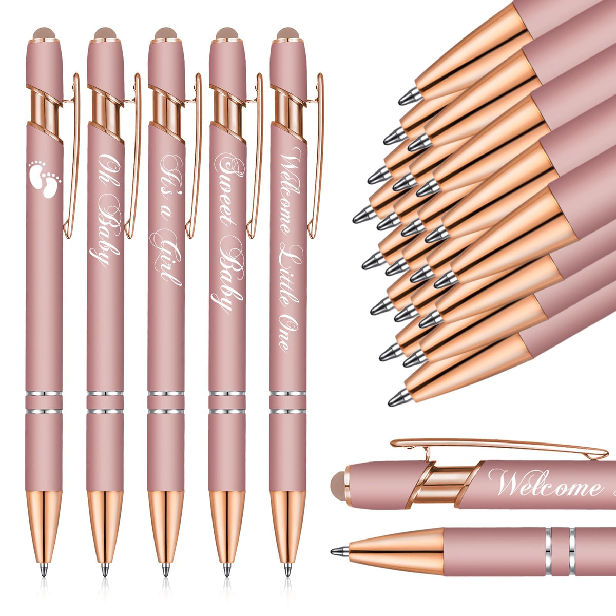 Jspupifip 50 Pcs Baby Shower Ballpoint Pens with Stylus Tip, Metal