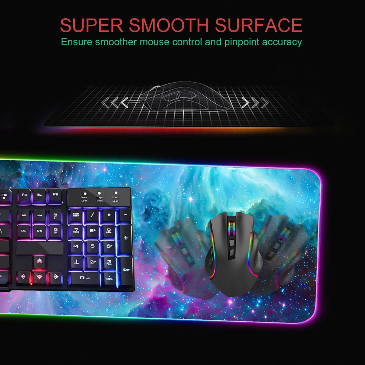 RGB Gaming Mouse Pad with Coffee Coaster, XXL Large Glowing LED Mousepad, Anti-Slip Rubber Base