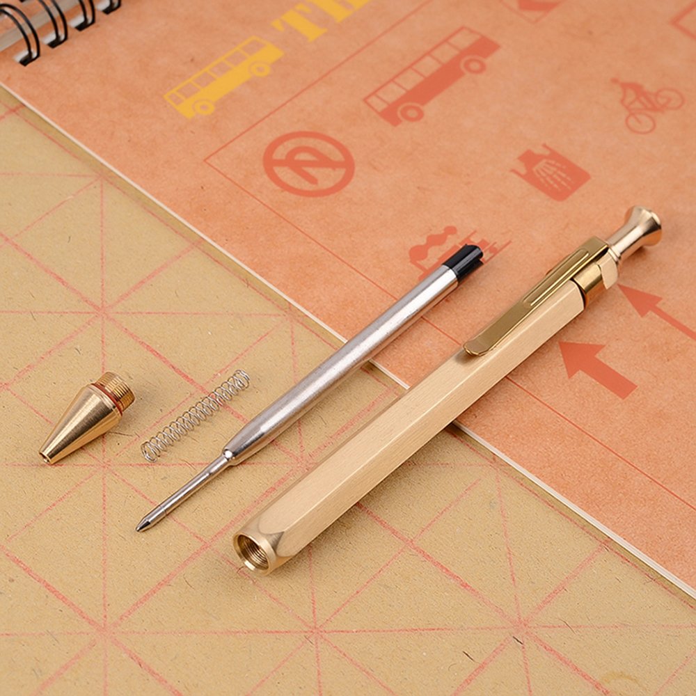 EKLOEN Six-Edge Solid Brass Pen, Sign Pen Ballpoint Pen with Clip