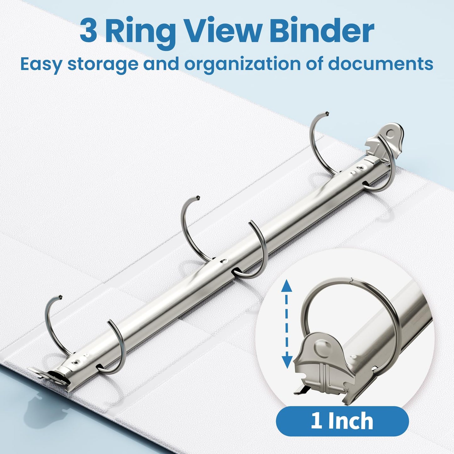 SUNEE 1 Inch Binders 3 Ring 10 Pack Bulk, PVC-Free Clear View 1" Binders (Fits 8.5x11 Inches) for