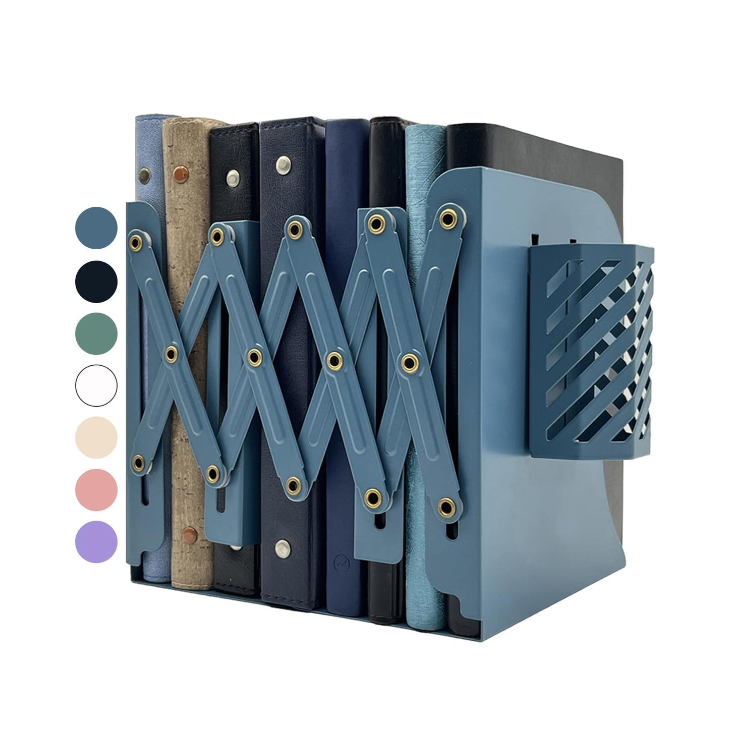 Kingsmile Book Ends, Adjustable Heavy Duty Metal Book Stoppers with Pen Holder for Desk Office