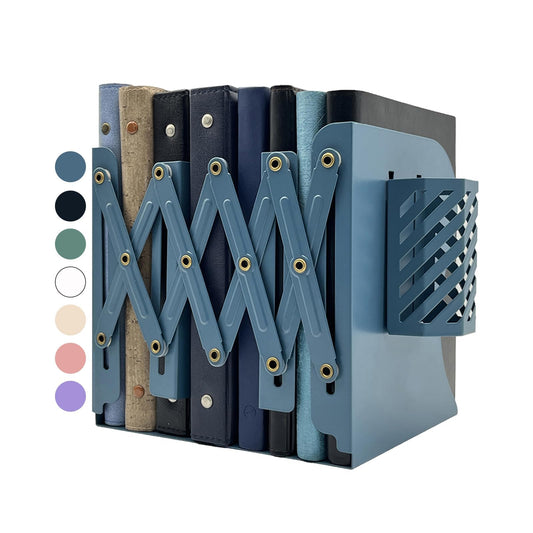 Kingsmile Book Ends, Adjustable Heavy Duty Metal Book Stoppers with Pen Holder for Desk Office