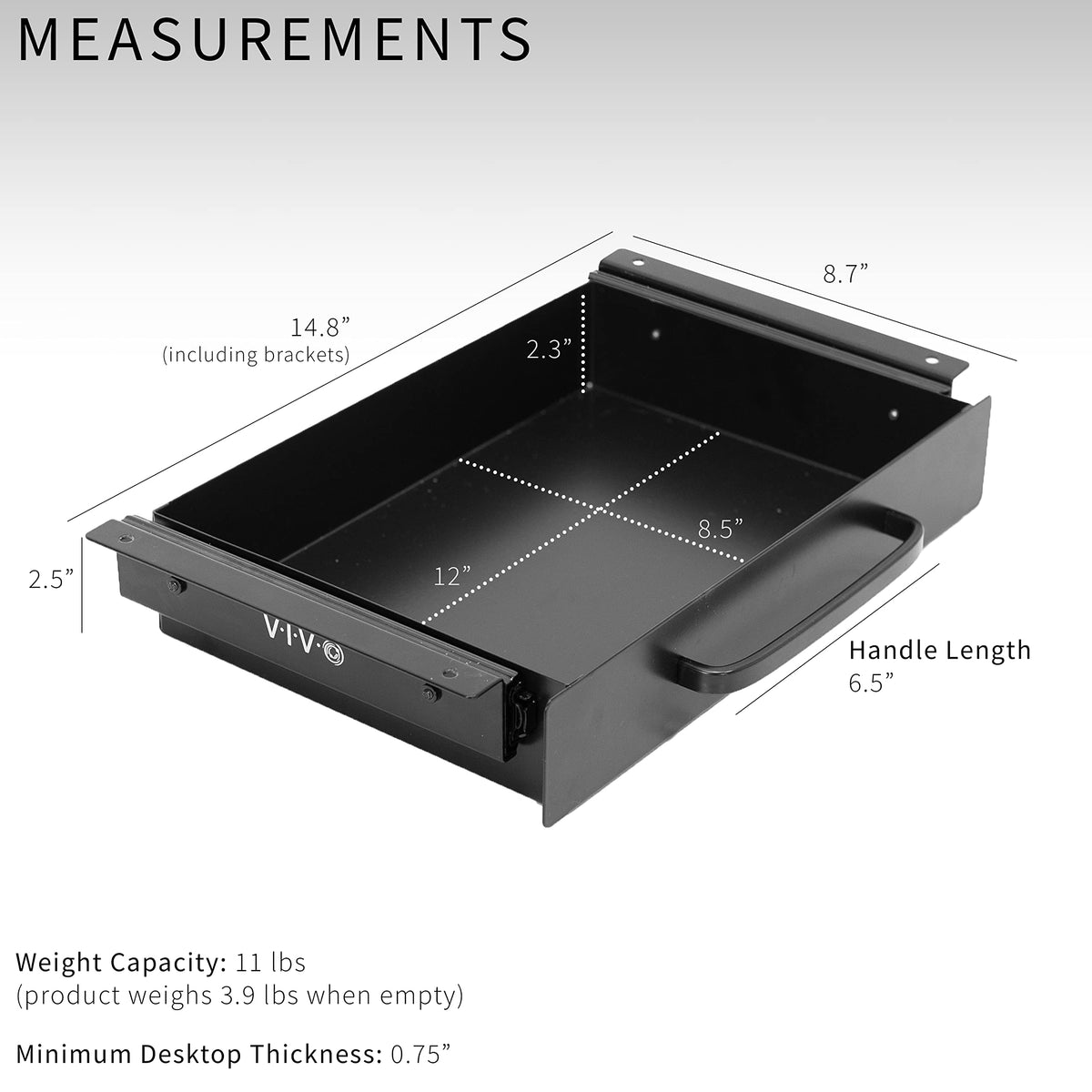 VIVO Black 13 x 9 in Under Desk Storage Drawer, DESK-DR1H-B