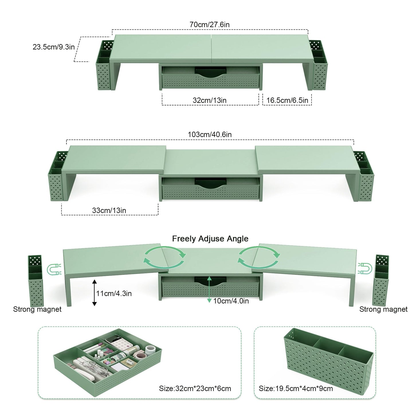 Spacrea Dual Monitor Stand Riser with Drawer and 2 Pen Holders
