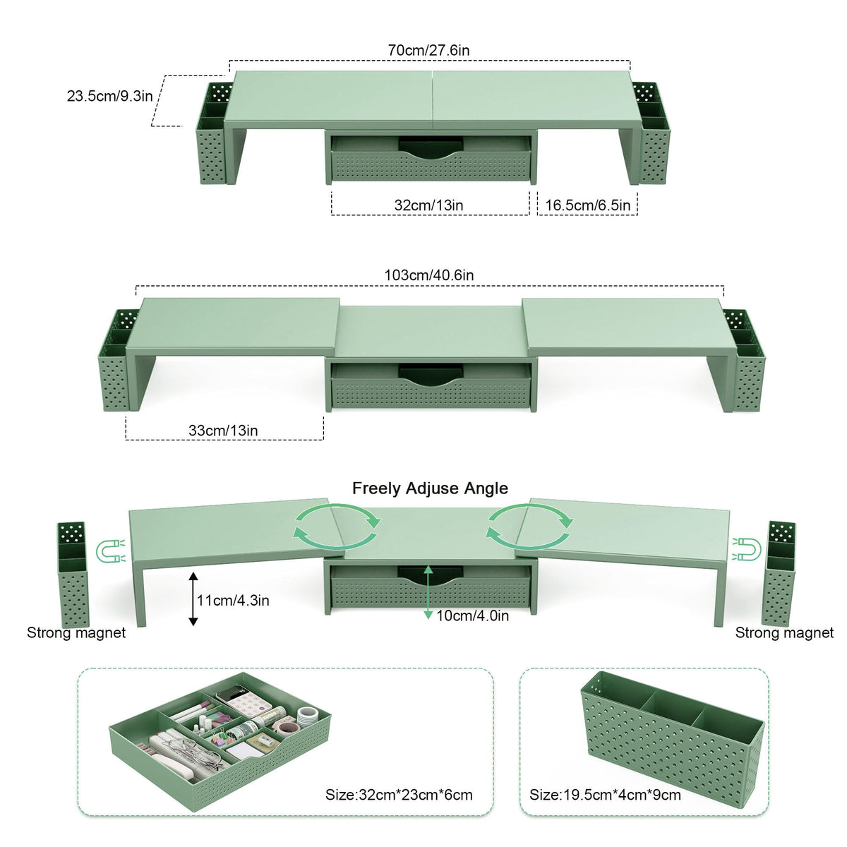 Spacrea Dual Monitor Stand Riser with Drawer and 2 Pen Holders