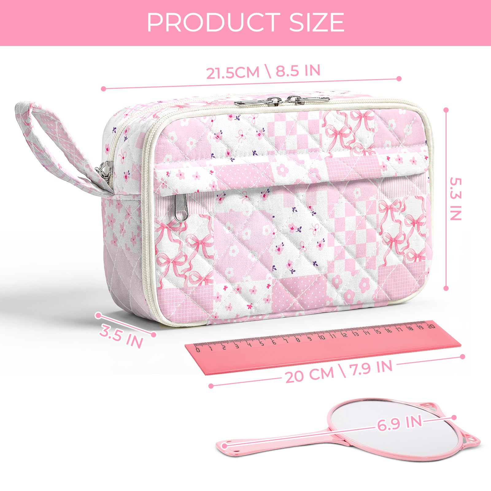 WOBAGMEN Quilted Pencil Pouch for Girls Women, Large Pencil Case Pouch with Compartments Cute