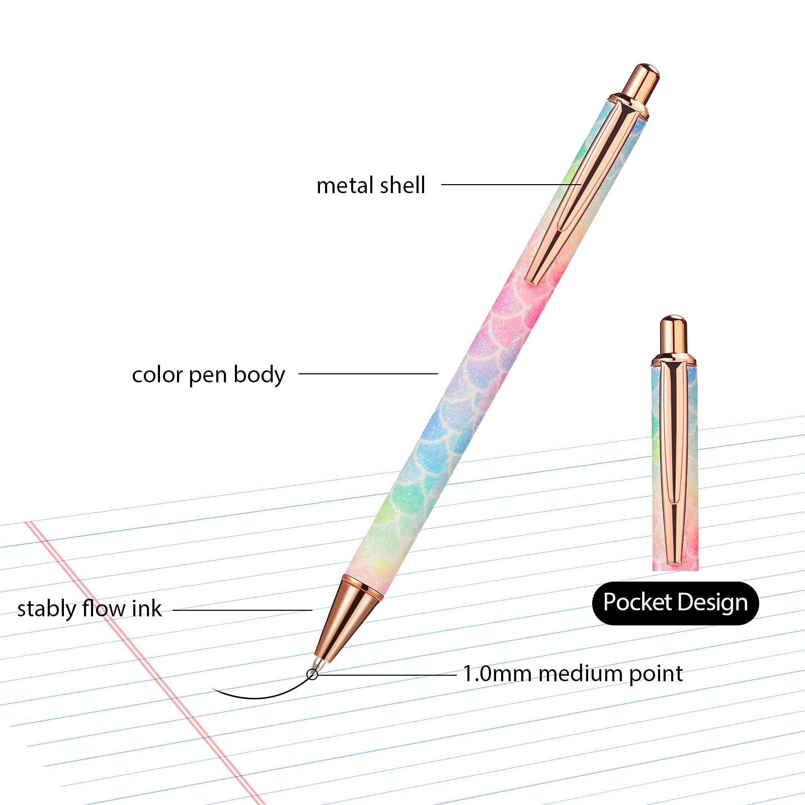 Zonon 30 Pcs Sparkly Pens Fancy Glitter Shiny Metal Retractable Ballpoint Pens Black Ink Medium