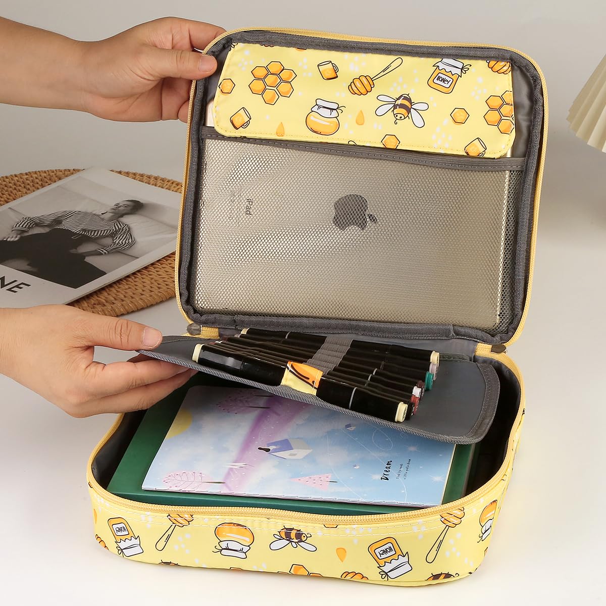 Multi-Functional Zipper Pencil ipad case w/Handle and Zippered Pocket