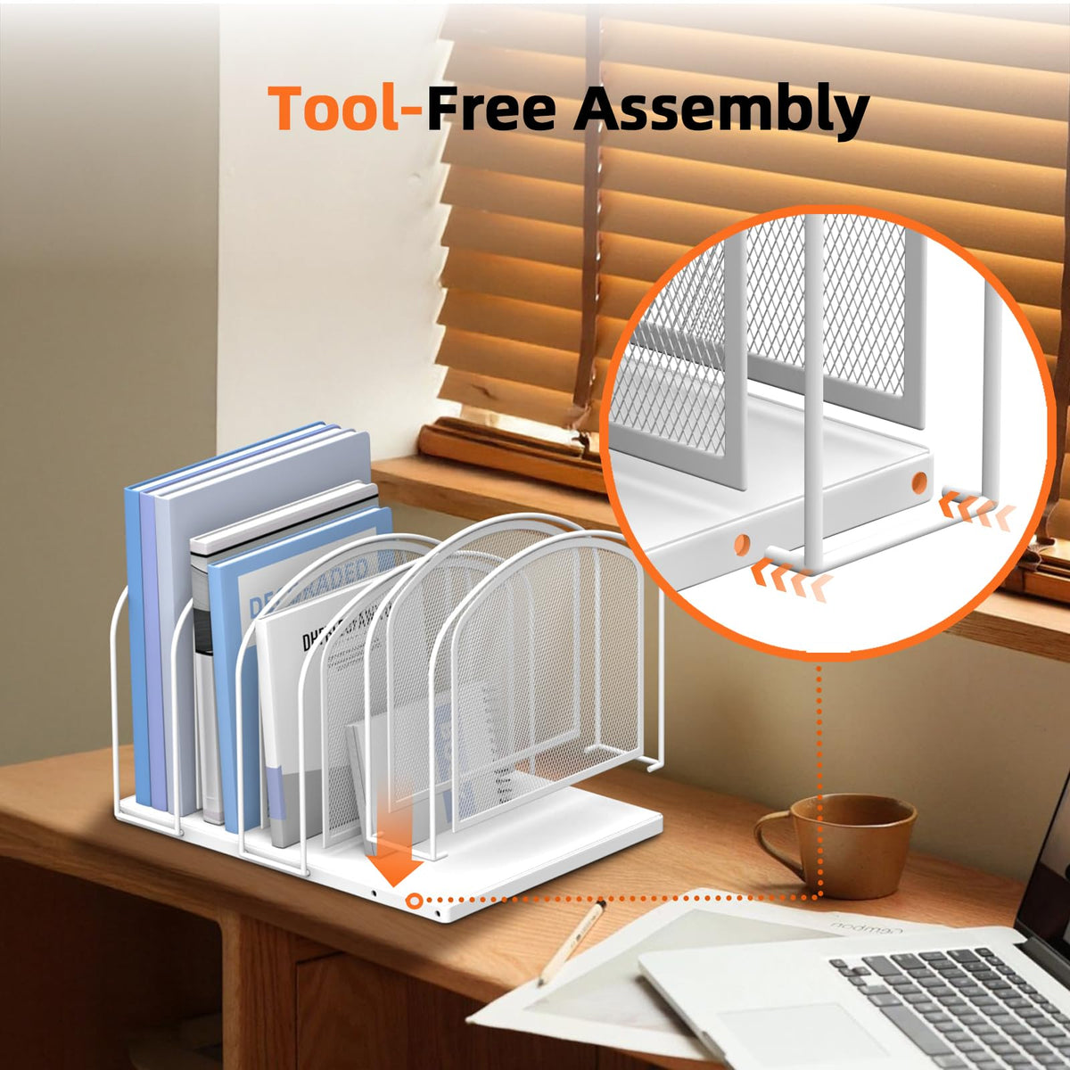 SUPEASY 5-Section Vertical File Organizer, Mesh Desk Organizer, White