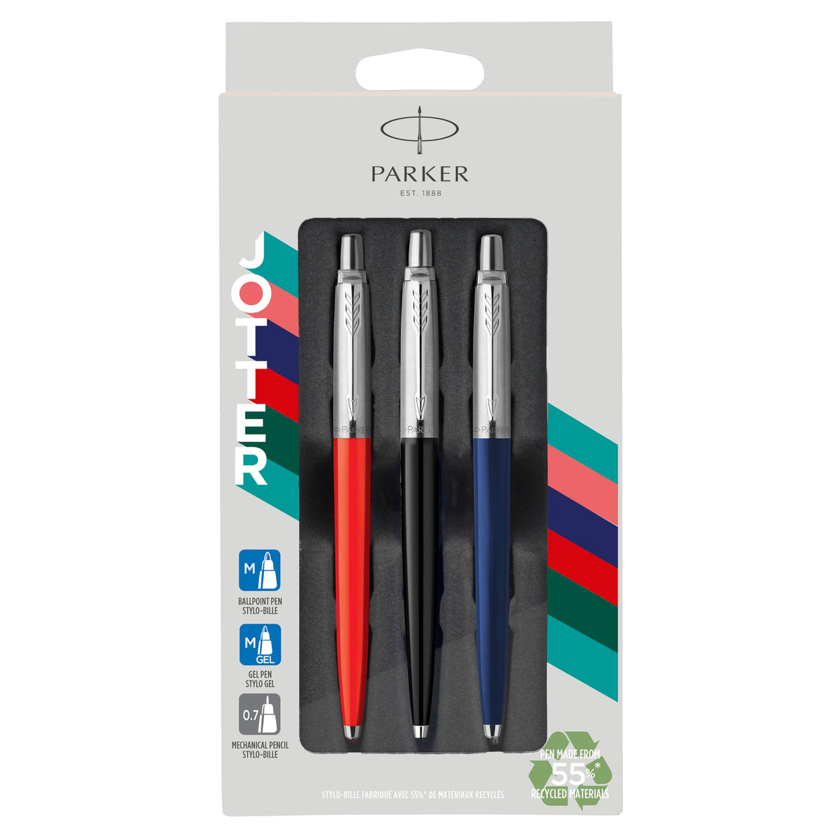 Parker Jotter Originals Trio Pen Gift Set | Ballpoint Pen, Gel Pen & Mechanical Pencil | Made From