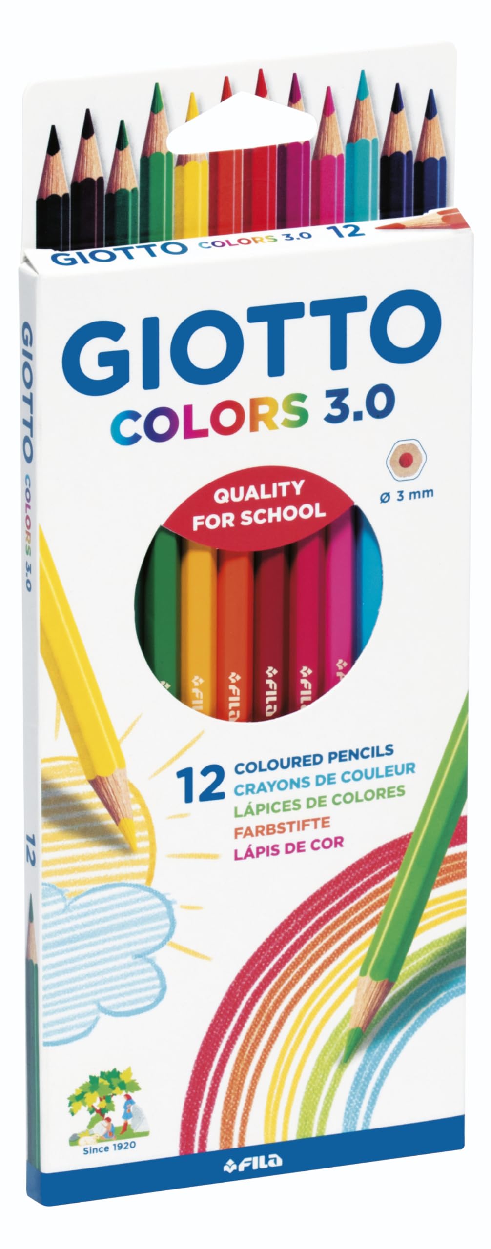 GIOTTO Colors 3.0 Colouring Pencils, 12 Pieces in Assorted Colours, Ideal for Children, Parties and