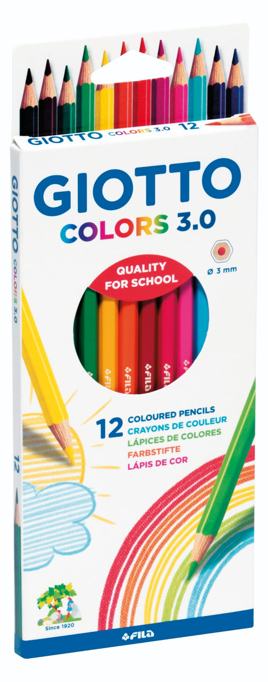 GIOTTO Colors 3.0 Colouring Pencils, 12 Pieces in Assorted Colours, Ideal for Children, Parties and