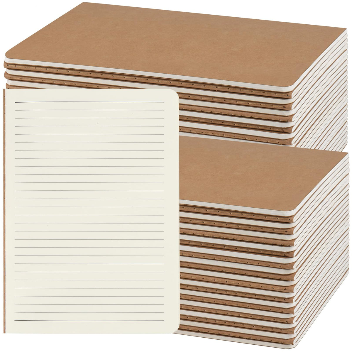 ZCZN 50 Pack A5 Kraft Notebooks Bulk, 8.15x5.5 Inches Lined Paper Journaling Notebooks, Notebooks