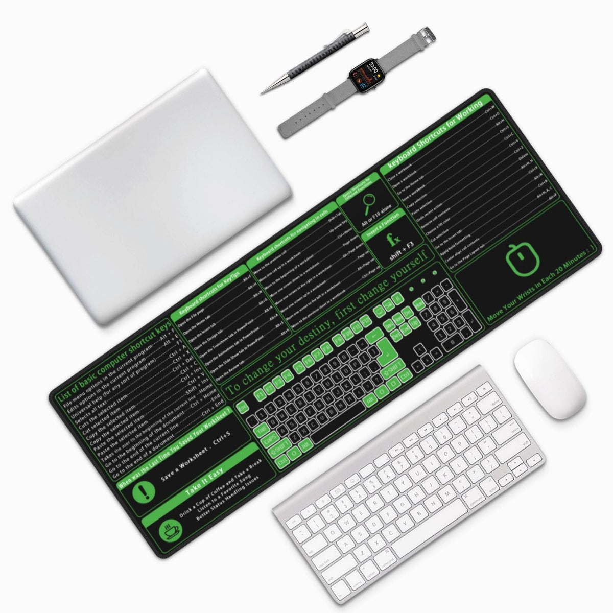 Large Excel Shortcut Key Office Computer Sheet Power Point Command Shortcuts Keys Green Gaming