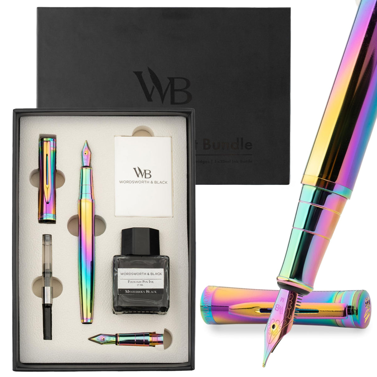 Wordsworth & Black Fountain Pen Gift Set, Medium & Extra Fine Nib, Rainbow