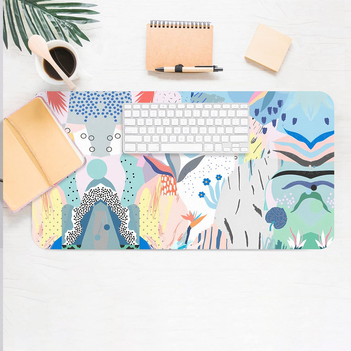 Floral Desk Mat, Non-Slip PU Leather Desk Pad, Blue Flower 23.6"x11.8"