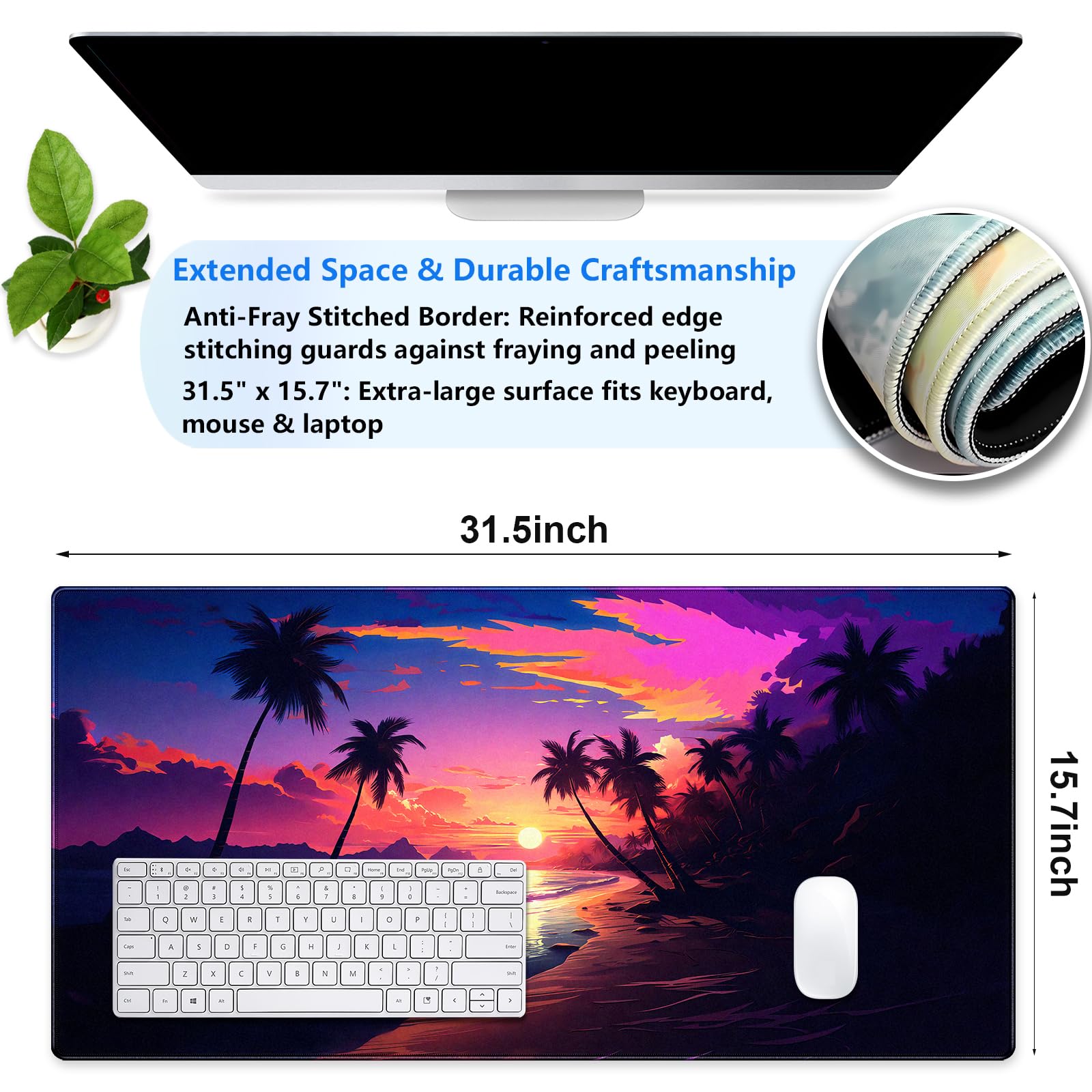 Beach Sunset Desk Mat, Synthwave XXL Large Gaming Mouse Pad