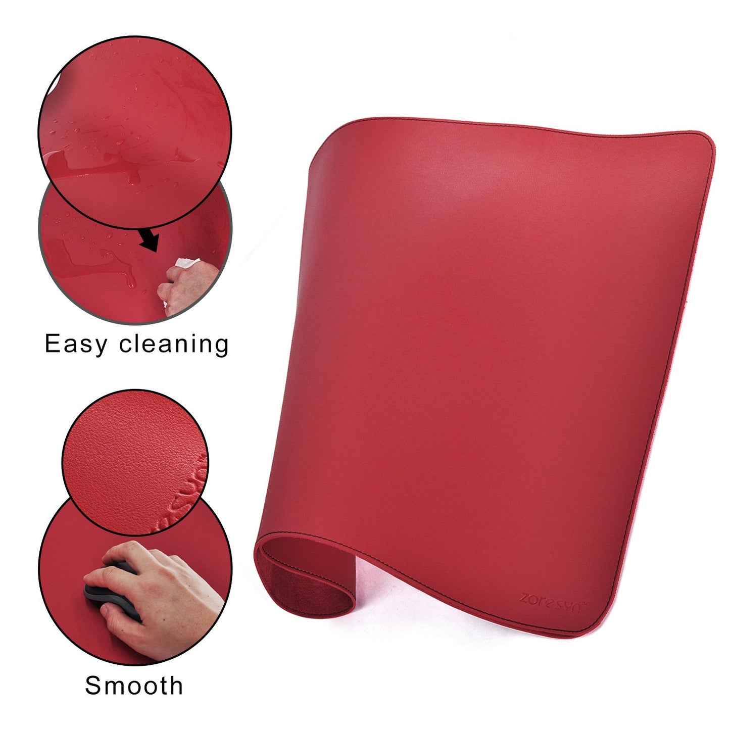 ZORESYN Large PU Leather Desk Mat 35.4"x15.8", Red