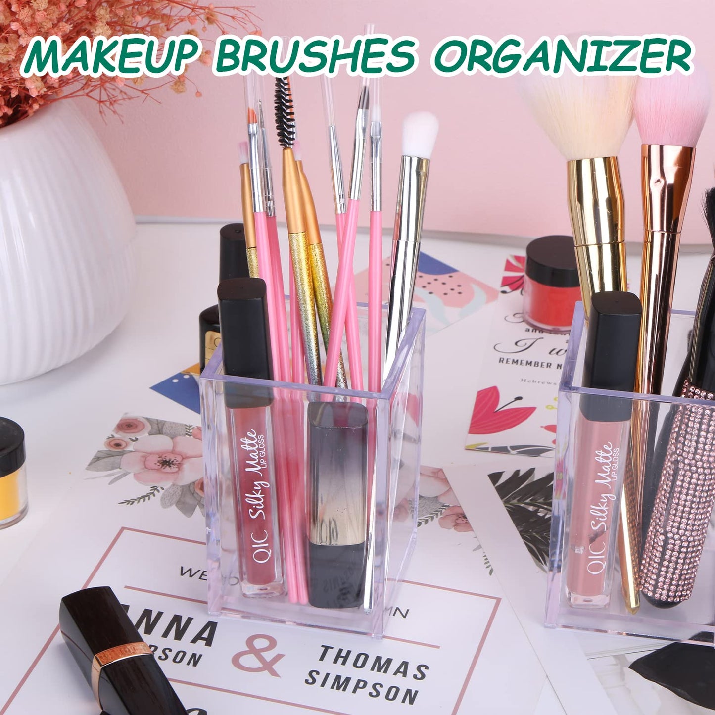 AFOROEOA 10 Pack Clear Acrylic Pen Holder Makeup Brush Holder Desktop Pencil Organizer Acrylic
