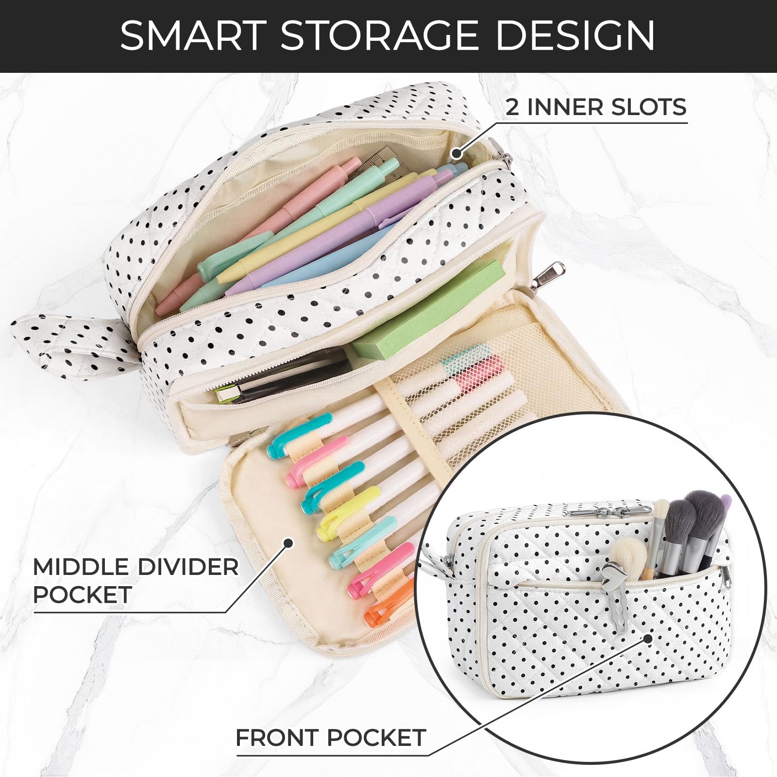 WOBAGMEN Quilted Pencil Pouch for Women, Large Capacity Pencil Case with Compartments, Cute