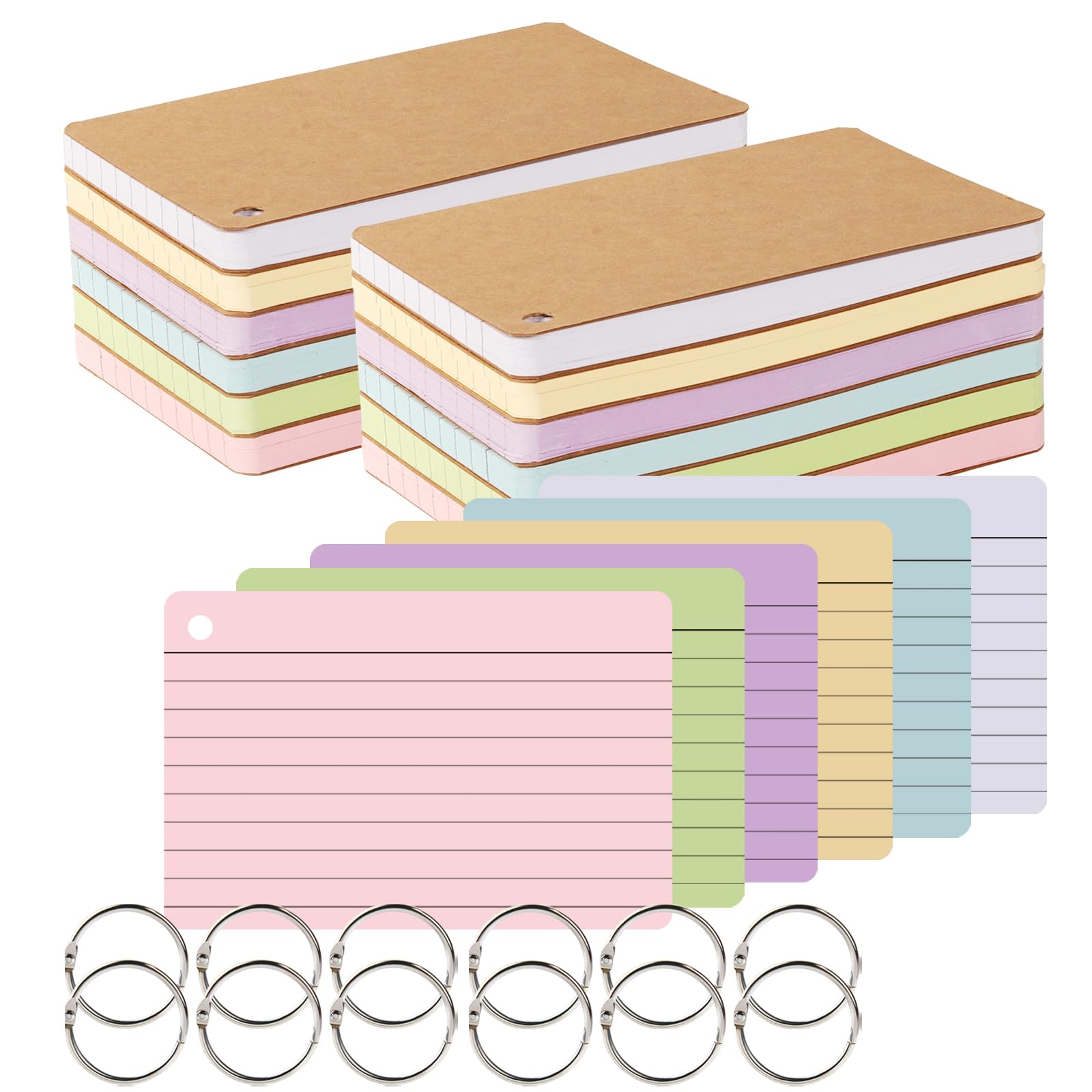 zmybcpack 12 Pack 720 Pcs 4x6 Inch Lined Index Card, Flash Cards with Rings