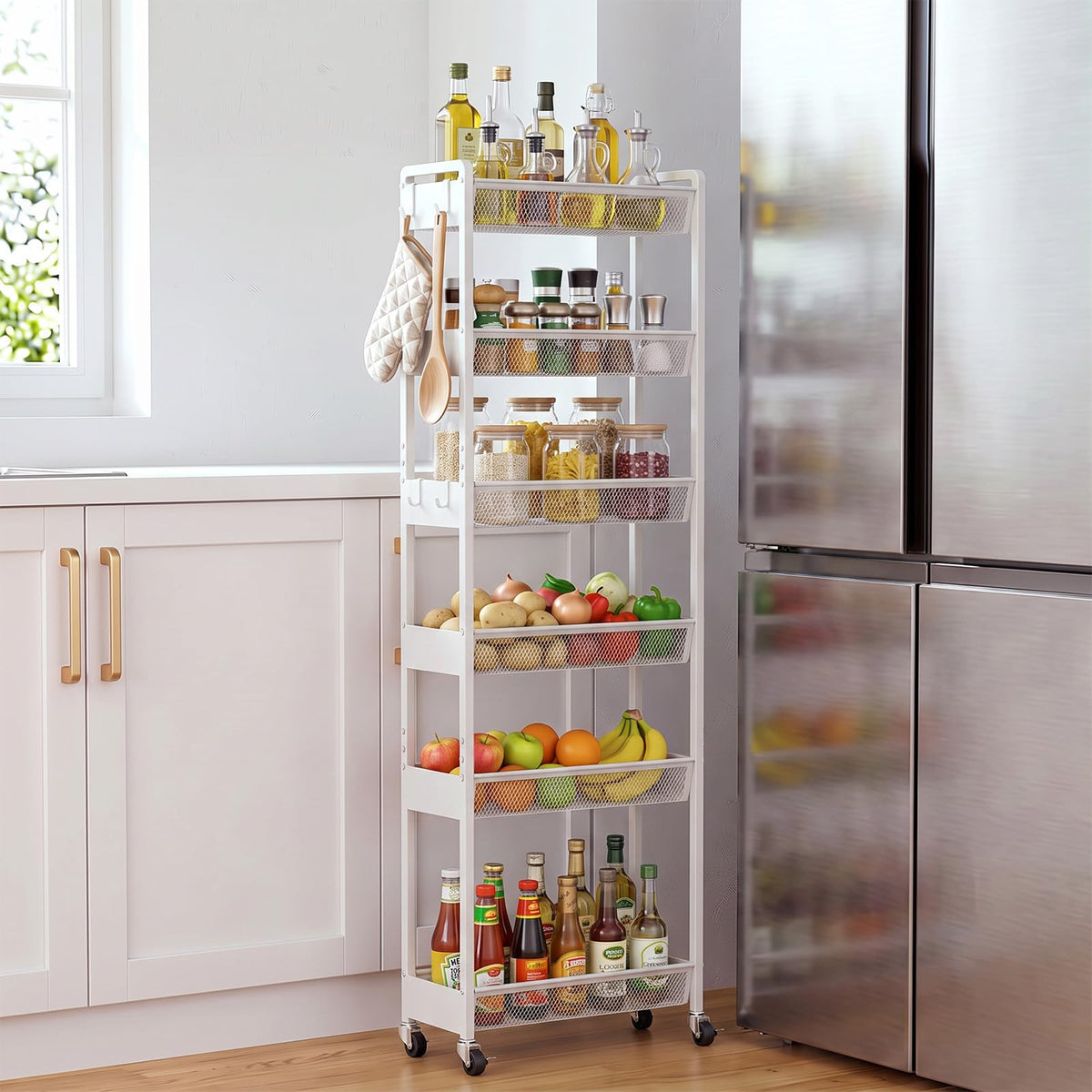Delamu 6 Tier Slim Rolling Storage Cart, Utility Metal Narrow Cart 7.1" W