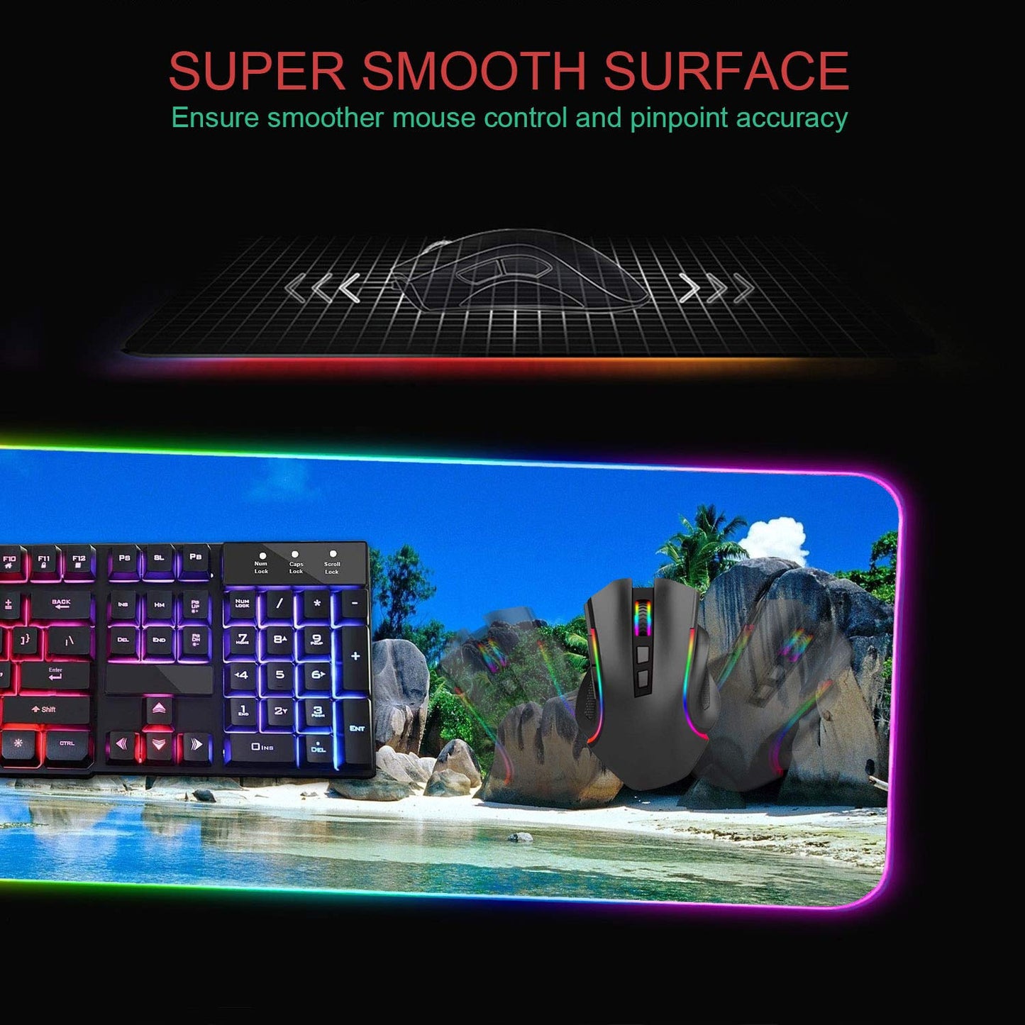 RGB Gaming Mouse Pad with Coffee Coaster, XXL Large Glowing LED Mousepad, Anti-Slip Rubber Base