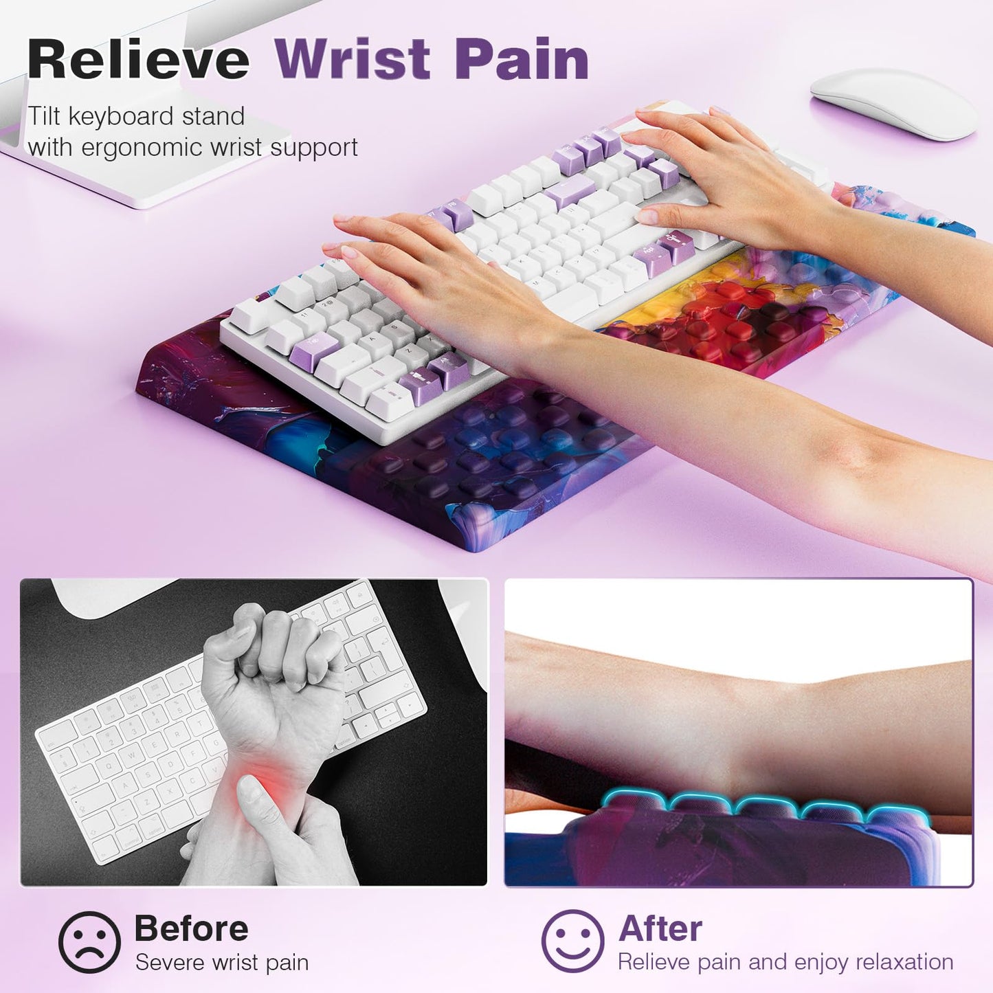 Ospelelf Keyboard Wrist Rest, Ergonomic Memory Foam Wrist Support for Typing & Gaming, Tilted