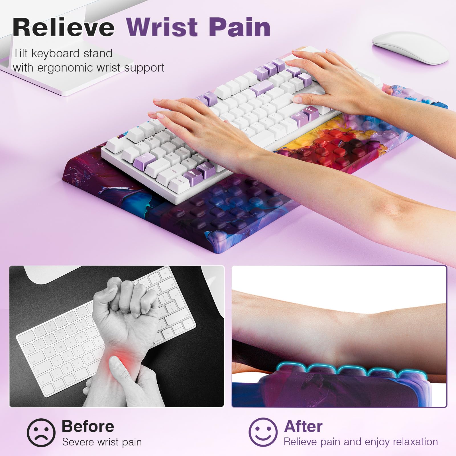 Ospelelf Keyboard Wrist Rest, Ergonomic Memory Foam Wrist Support for Typing & Gaming, Tilted