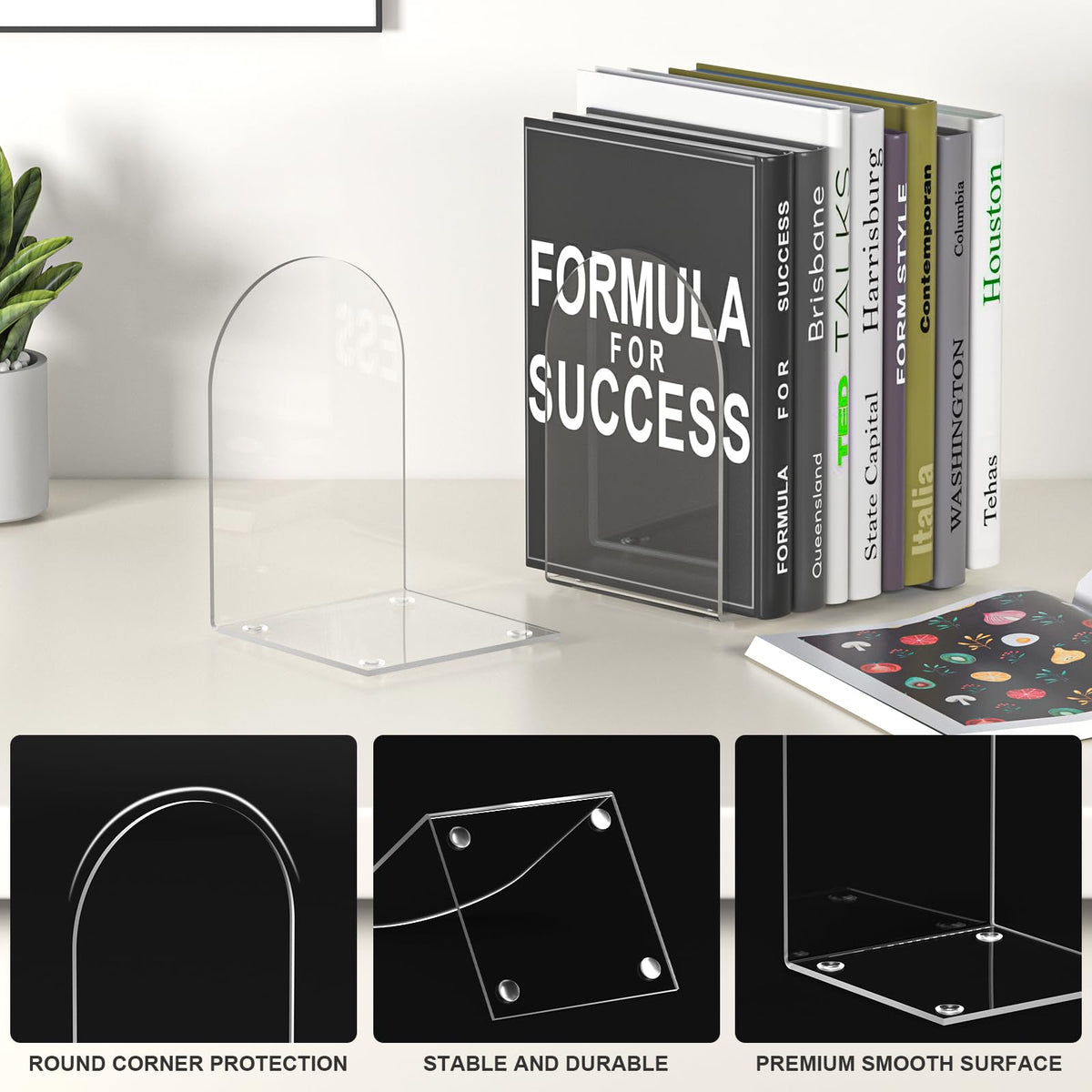 ALOTCHE Acrylic Bookends 8 Pieces, Book Ends for Shelves, Clear Bookends for Book Shelves and