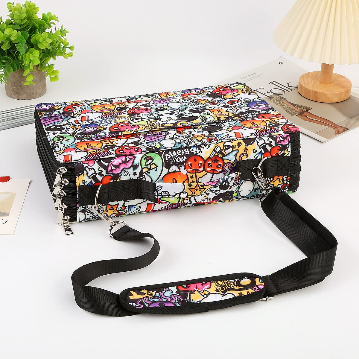 Lbxgap 480 Slots Pencil Case, 5-Layer Organizer with Shoulder Strap