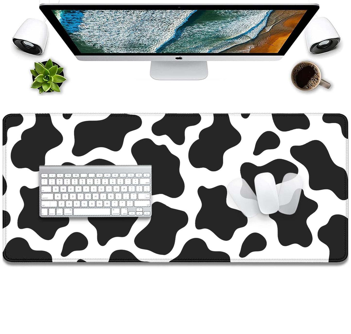 Cow Print Desktop Mouse Pad,Desk Mouse Mat with Non-Slip Stitched Edges,Desk Pad Mouse Pad for
