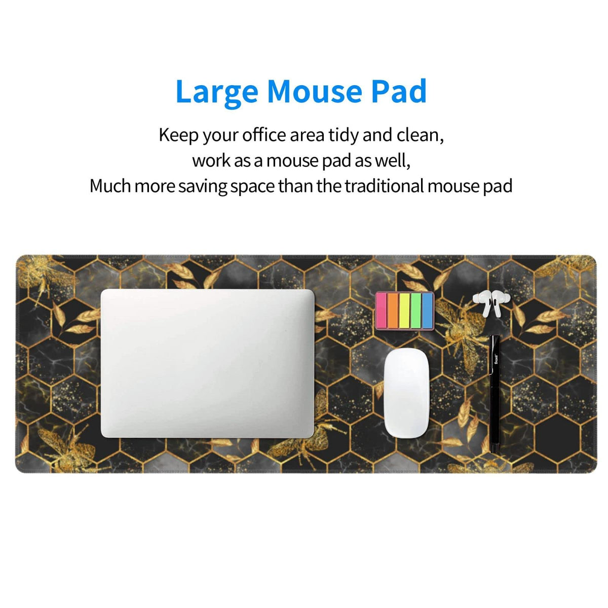 Honeycomb Gold Bee Leaf Hexagon XXL XL Large Gaming Mouse Pad for Desk, Non-Slip Long Extended